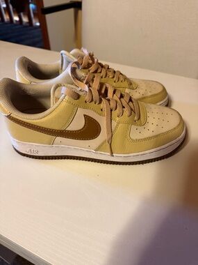 Nike Air Force’s Sneakers - Yellow & Brown Swoosh
